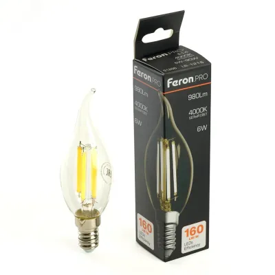 Лампа светодиодная, 960LM 6W 175-265V E14 4000K C35T прозрачная, LB-1216