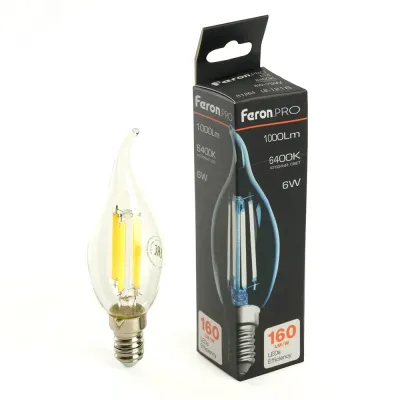 Лампа светодиодная, 1000LM 6W 175-265V E14 6400K C35T прозрачная, LB-1216