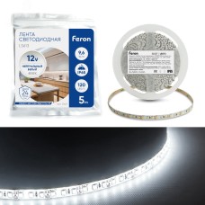 Лента светодиодная, 120SMD(2835)/m 9.6W/m 12V 5m 4000К, LS613 FERON