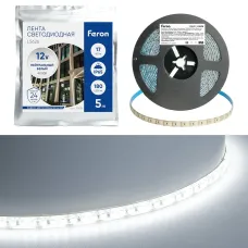 Лента светодиодная, 180SMD(2835)/m 17W/m 12V 5m 6500К, LS626 FERON