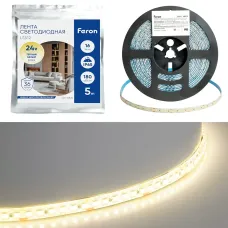 Лента светодиодная 180SMD(2835)/м 16Вт/м 24V 5000*10*2.3мм 3000К, LS512 FERON