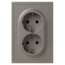 Розетка скрытого монтажа в рамку с заземлением двойная 2X2P+E Schuko со шторками IP20 16А-250В титан 15-2105-07 Galaxy