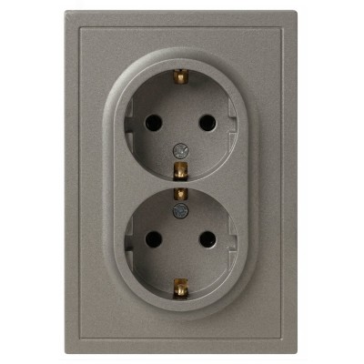 Розетка скрытого монтажа в рамку с заземлением двойная 2X2P+E Schuko со шторками IP20 16А-250В титан 15-2105-07 Galaxy