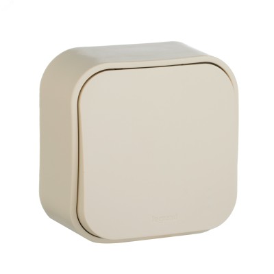 Выключатель 1-клавишный для открытой установки проходной 10А слоновая кость QUTEO