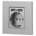 Розетка Intro Accent 6-410-03 , P+E Schuko со шторками, 16А-250В + 2хUSB, IP20, СУ, алюминий