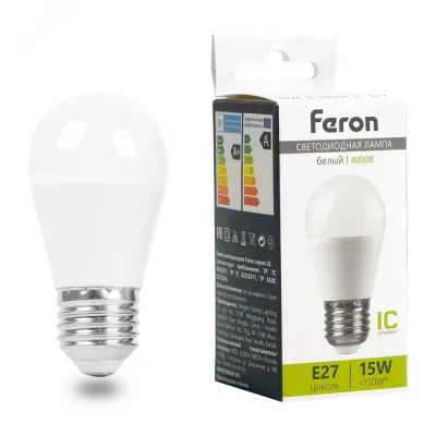 Лампа светодиодная, (15W) 230V E27 4000K G45, LB-990