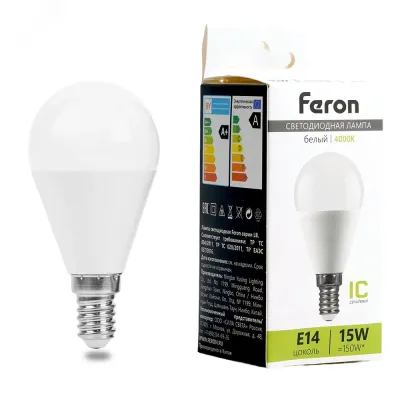Лампа светодиодная, (15W) 230V E14 4000K G45, LB-990