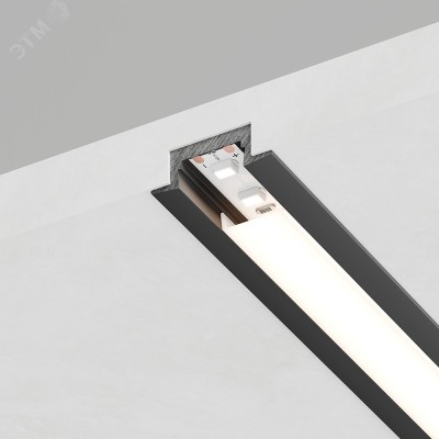 Профиль алюминиевый встраиваемый без крепежей, черный, CAB251 с матовым экраном, 2 заглушками в комплекте FERON