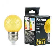 Лампа светодиодная, (1W) 230V E27 желтый G45 прозрачная, LB-385