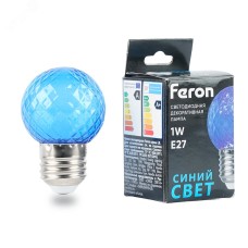 Лампа светодиодная, (1W) 230V E27 синий G45 прозрачная, LB-385