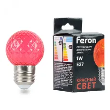 Лампа светодиодная, (1W) 230V E27 красный G45 прозрачная, LB-385