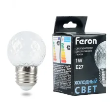 Лампа светодиодная, (1W) 230V E27 6400K G45 прозрачная, LB-385