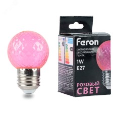 Лампа светодиодная, (1W) 230V E27 розовый G45 прозрачная, LB-385