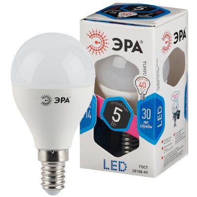 Лампочка светодиодная ЭРА STD LED P45-5W-840-E14 E14 / Е14 5Вт шар нейтральный белый свет