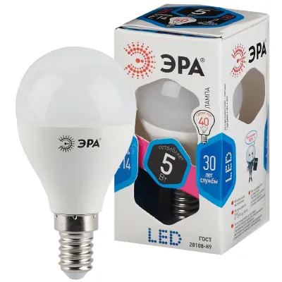 Лампочка светодиодная ЭРА STD LED P45-5W-840-E14 E14 / Е14 5Вт шар нейтральный белый свет