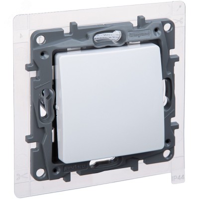 Выключатель 1-клавишный проходной 10А IP44 безвинтовое крепление белый ETIKA