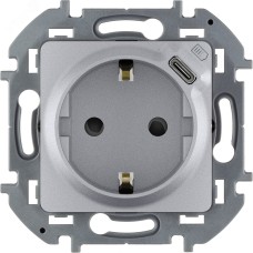 Розетка 1-местная с заземлением с защитными шторками 16А с USB C 5В безвинтовое крепление алюминий INSPIRIA