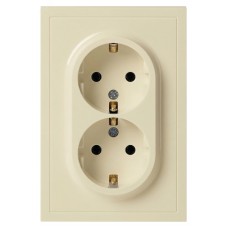 Розетка скрытого монтажа в рамку с заземлением двойная 2X2P+E Schuko со шторками IP20 16А-250В слоновая кость 15-2105-02 Galaxy