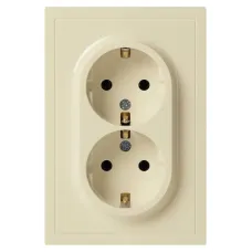 Розетка скрытого монтажа в рамку с заземлением двойная 2X2P+E Schuko со шторками IP20 16А-250В слоновая кость 15-2105-02 Galaxy