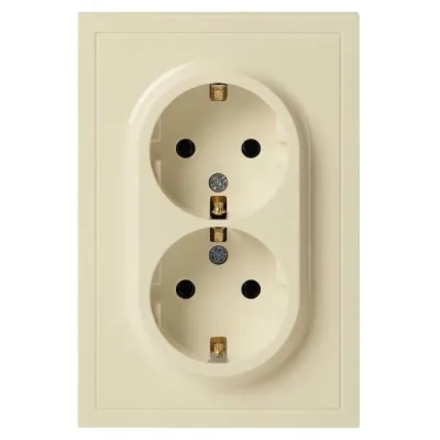 Розетка скрытого монтажа в рамку с заземлением двойная 2X2P+E Schuko со шторками IP20 16А-250В слоновая кость 15-2105-02 Galaxy