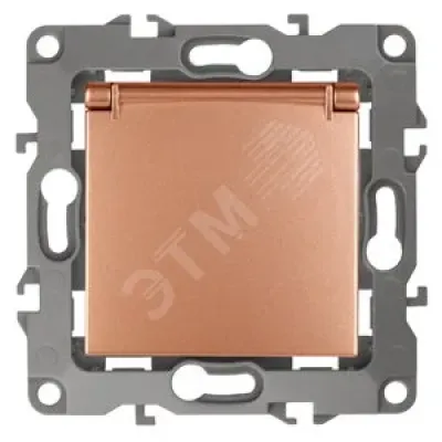 12-2103-14 ЭРА Розетка 2P+E Schuko со шторками с крышкой, 16A-250В, IP20, Эра12, медь (10/100/2500)