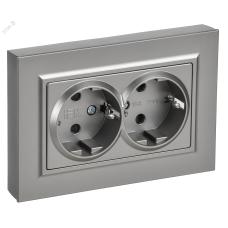 BRITE Розетка 2-местная с заземлением с защитными шторками плоская 16А в сборе РСшПл12-3-БрС сталь IEK