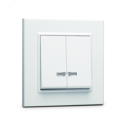 Выключатель двухклавишный  с подсветкой KAREA белый