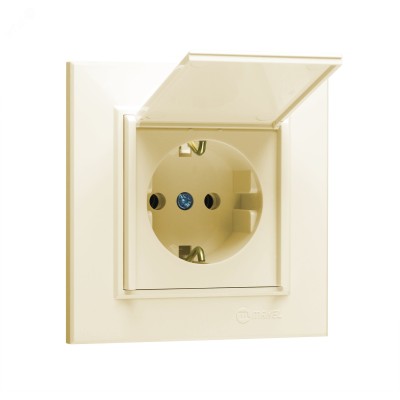 Розетка с заземлением и крышкой 16А KAREA бежевый