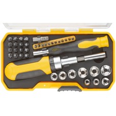 Отвертки реверсивная и для точных работ, набор 41 шт., пластиковый прорезиненный кейс