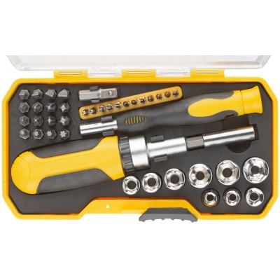 Отвертки реверсивная и для точных работ, набор 41 шт., пластиковый прорезиненный кейс