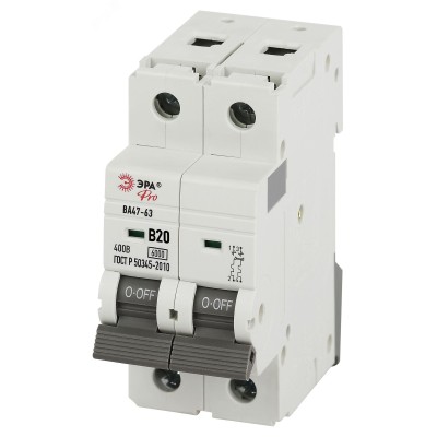 Автоматический выключатель ЭРА PRO VA63-2P20B6 ВА47-63 2P 20А кривая B 6кА