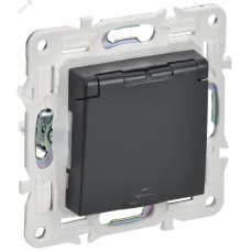SKANDY Розетка 1-местная с заземлением с защитными шторками и крышкой 16А IP44 SK-R11T титан IEK