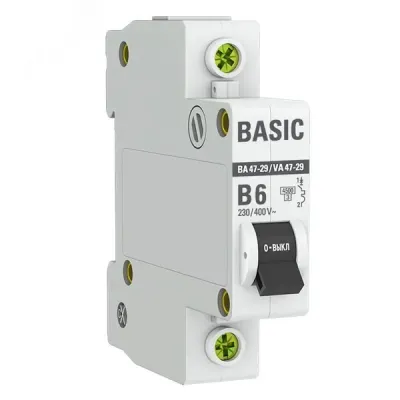 Выключатель автоматический 1P 6А (B) 4,5кА ВА 47-29 Basic