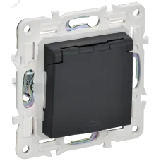 SKANDY Розетка 1-местная с заземлением с защитными шторками и крышкой 16А IP44 SK-R11G графит IEK