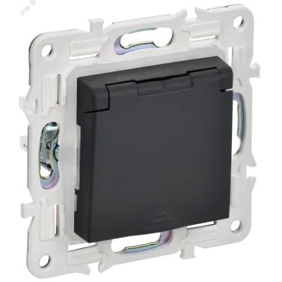 SKANDY Розетка 1-местная с заземлением с защитными шторками и крышкой 16А IP44 SK-R11G графит IEK