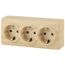 11-2209-11 ЭРА Розетка 3х2P+E Schuko со шторками, 16A-250В, IP20, ОУ, Эра Эксперт, сосна (6/60/1200)