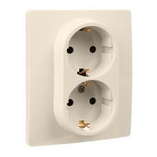 Розетка 2местная с заземлением с защитными шторками 16А в сборе слоновая кость ETIKA