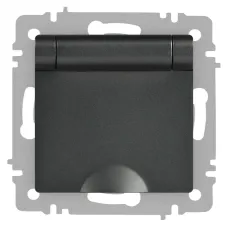 Розетка Intro Accent 6-203-07 2P+E Schuko с крышкой, 16А-250В, IP20, СУ, AL/CU, графит