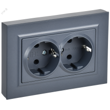 BRITE Розетка 2-местная с заземлением без защитных шторок плоская 16А в сборе РСПл12-3-БрМ маренго IEK