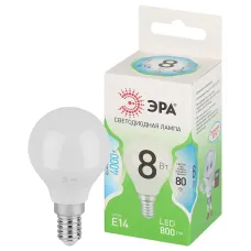 Лампа светодиодная ЭРА GREEN LINE LED P45-8W-840-E14 GL E14 8 Вт шар яркий белый свет