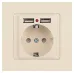 Розетка Intro Accent 6-410-02 , P+E Schuko со шторками, 16А-250В + 2хUSB, IP20, СУ, слоновая кость