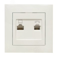 Валенсия розетка RJ-45+RJ11 2-местная белая