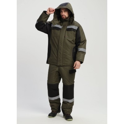 Костюм зимний Вектрон-2 СОП (тк.Таслан,135) п/к, хаки/черный 64-66/ 170-176