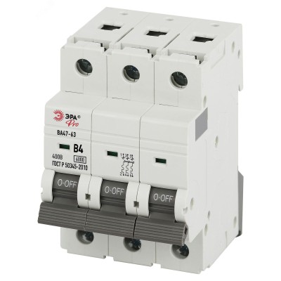 Автоматический выключатель ЭРА PRO VA63-3P04B6 ВА47-63 3P 4А кривая B 6кА