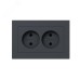 Механизм розетки двойной  16А  без заземления  без шторок  с рамкой  графит Эпика EKF