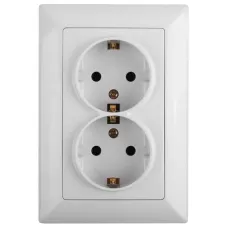 Розетка Intro Solo 4-208-01 с заземлением двойная 2X2P+E Schuko со шторками, 16А-250В, IP20, СУ, белый