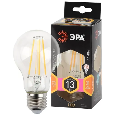 Лампочка светодиодная ЭРА F-LED A60-13W-827-E27 Е27 / Е27 13Вт филамент груша теплый белый свет