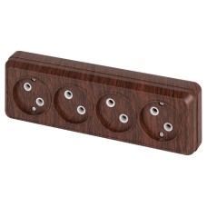 Розетка Intro Quadro 2-207-10 без заземления четырехместная 4х2P, 16А-250В, IP20, ОУ, венге