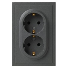 Розетка скрытого монтажа в рамку с заземлением двойная 2X2P+E Schuko со шторками IP20 16А-250В графит 15-2105-06 Galaxy