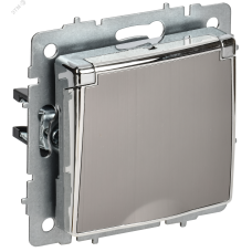 BRITE Розетка 1-местная с заземлением с защитными шторками и крышкой 16А IP20 РСбш10-3-БрГН металл хром/никель IEK